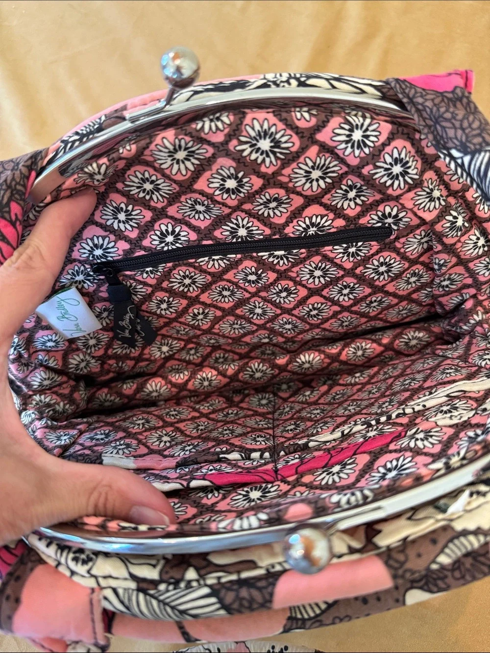 Vera Bradley Pink Floral Quilted Frame-Top Shoulder Bag